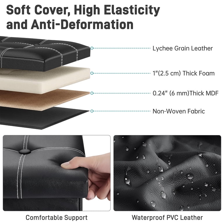 Cshidworld Storage Ottoman Footstool, 15in Folding Leather, Black photo 6