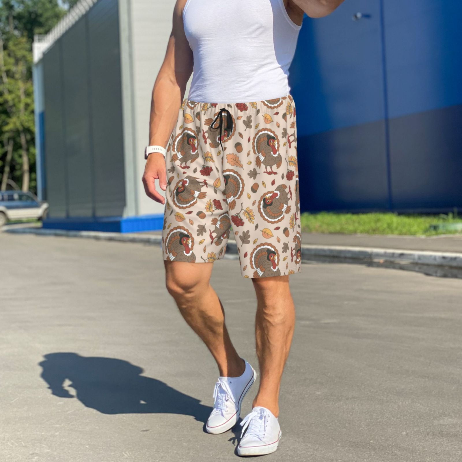Lsque Cute Autumn Turkey Mens Sleep Pajama Shorts,Short