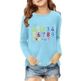 thumbnail image 2 of Girls Tops Kids Unisex Long Sleeve Number Print Graphic Tee Casual Girls Clothes Sky Blue 13-14 Years, 2 of 4