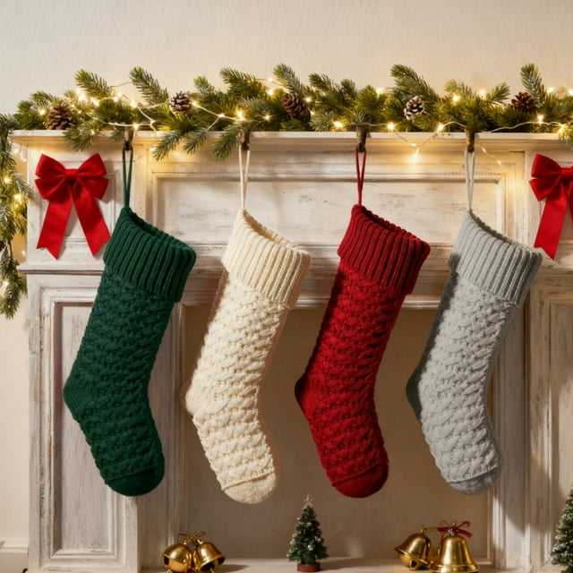 Calcetín Navideño Verde Grande para Decoración y Almacenamiento | Calcetín de Poliéster de 46 Cm | Decoración Navideña para La Chimenea | Peso: 131 G | Tamaño: 46 Cm