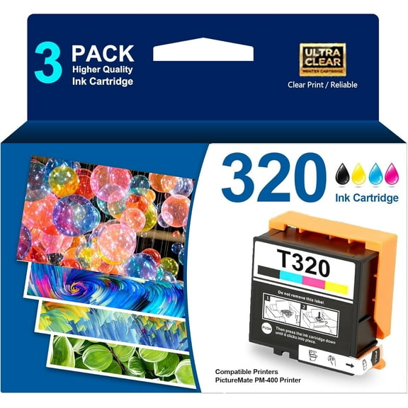 320 Ink Cartridge High Yield 320 T320 320XL Ink Combo 3 Pack Compatible with PictureMate PM-400 PM 400 Photo Printer,Black Cyan Magenta Yellow