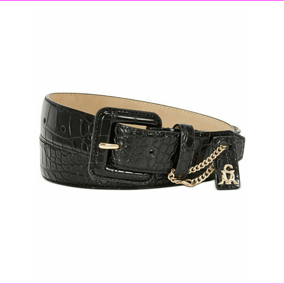 STEVE MADDEN Croc Embossed Buckle Belt With Charm Black Size M