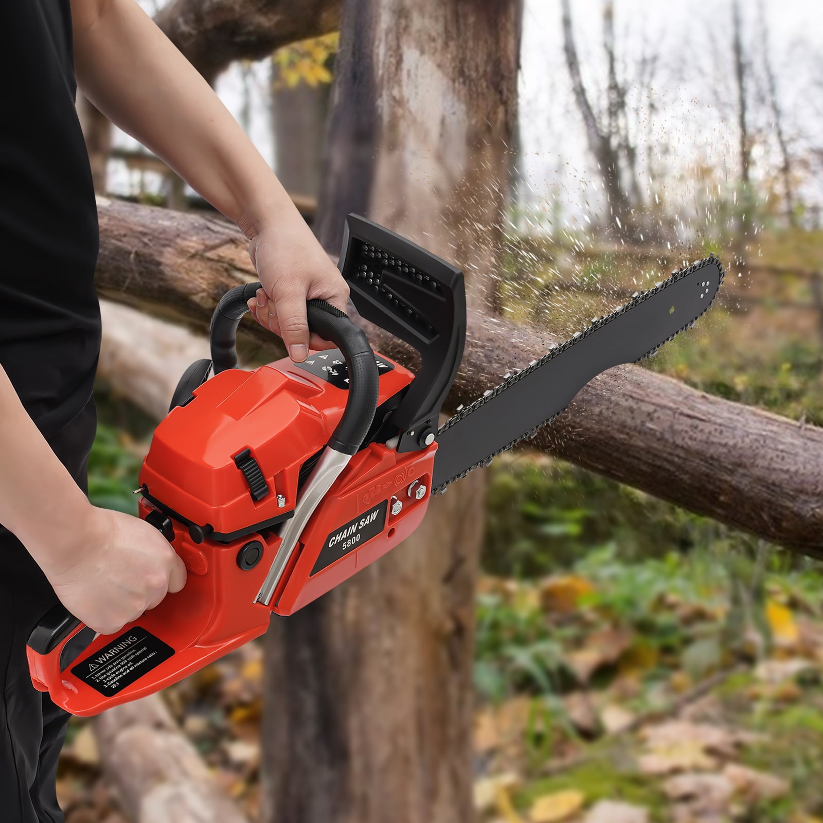 20 Inch Chainsaw 58cc Leightweight Handed Petrol Gasoline Chain Saw with 0.15gal Tank Capacity 2-Stroke Engine Chainsaw with 58cc Displacement 10500rpm High Speed and 2.6kw High Power