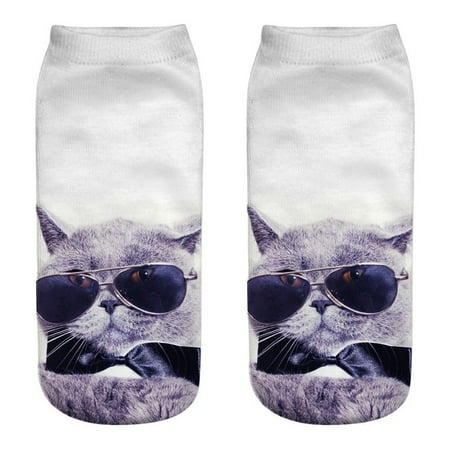 

Foraging dimple Unisex Funny 3D Fashion Cat Printed Casual Socks Cute Low Cut Ankle Socks F