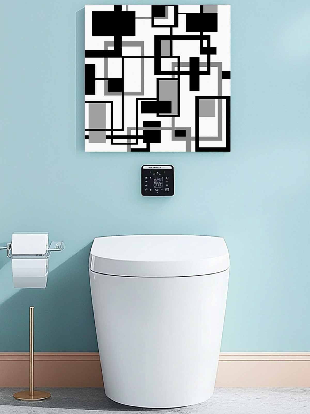 Geometric Black Canvas Wall Art, White and Gray Line Framed Wall Decor Modern Artwork Prints Painting for Living Room, Bedroom, Kitchen & Cafe Decor 16x16 Inch