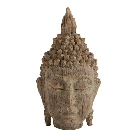Buddha Head Sculpture - 6.5" x 6.3" x 12" - Large - Antiqued Brown