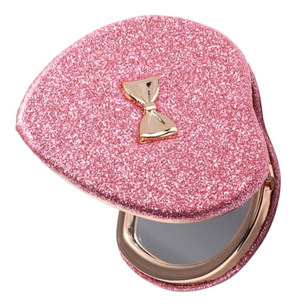 OFFIGAM Double-Sided Heart Shaped Folding Makeup Mirror with Glitter, Portable Mirror for Women and Girls