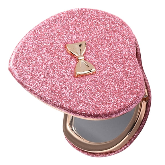 OFFIGAM Double-Sided Heart Shaped Folding Makeup Mirror with Glitter, Portable Mirror for Women and Girls