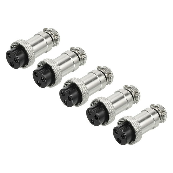 Uxcell Aviation Connector GX16 3 Pins 16mm Silver Female Wire Panel Docking Connector 5 Pack