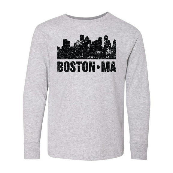 Inktastic Boston Massachusetts City Skyline with Grunge Long Sleeve Youth T-Shirt