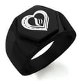 thumbnail image 1 of Stainless Steel Life Magic Rune Engraved Hexagon Crest Flat Top Biker Style Polished Ring, 1 of 1