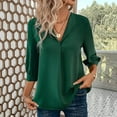 thumbnail image 2 of UAMVSH Chiffon Shirts for Women Elegant Business Tunic Tops Trendy Pleated Front 3/4 Sleeve V-Neck Office Work Dressy Blouses(Large,Green), 2 of 7