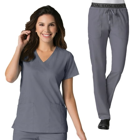 

Maevn Eon Back Mesh Panel Shaped V-neck Top & Embroidered Logo Waistband Cargo Pant Scrub Set