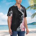 thumbnail image 3 of Fuzoiu Pink White Ocean Waves Print Hawaiian Shirt for Men, Summer Beach Casual Short Sleeve Button Down Shirts, Men’s Beach Summer Shirts with Pocket,Large, 3 of 7