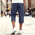 thumbnail image 5 of Mens 3/4 Length Cargo Capri Pants Drawstring Elastic Waist Summer Lightweight Casual Outdoor Hiking Athletic Cropped Trousers Navy 3XL, 5 of 8