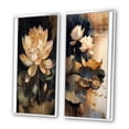 thumbnail image 3 of Designart "Vintage Lotus Blooming in the Pond I" Floral Lotus Framed Wall Art Set Of 2 - Modern White Framed Canvas Set For Living Room Decor, 3 of 6
