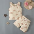 thumbnail image 2 of Otqutp Outfits Set for Toddler Beach Kids Baby Girls Boys Summer Cotton Linen Rainbow Sleeveless Vest T-shirt Tops+ Shorts 2pcs Outfits, 2 of 7