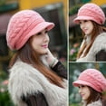 thumbnail image 4 of Las mujeres de invierno de punto caliente gorro de lana Esquí casquillo con la visera (rosa), 4 of 4