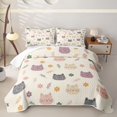 thumbnail image 2 of Manfei Cartoon Cat Twin Quilt Set, Spring Leaf Flower Twin Coverlet Set, Cream, 2pcs, 1 Bedspread and 1 Pillowcase, 2 of 7