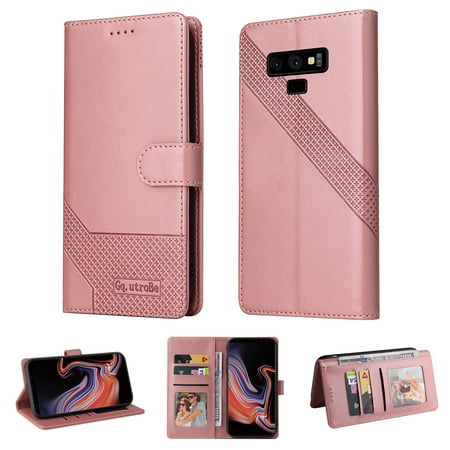 Wallet Case for Galaxy Note 9 Credit Card Holder, [Shockproof Interior Case] Premium PU Leather With Strap Kickstand Magnetic Closure Flip Folding Cover Compatible with Samsung Galaxy Note 9, Rosegold