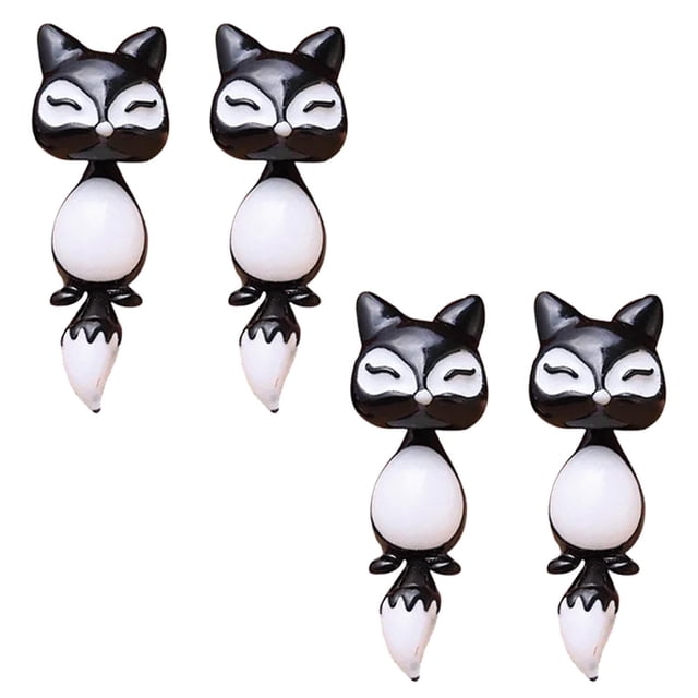 Par de aretes de animales VentDepot 2Pzas Zorro Negro metal
