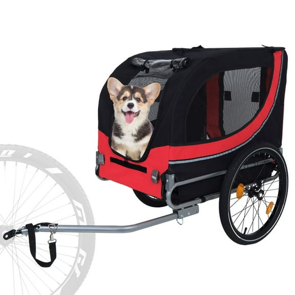 LUMAMIN Dog Bike Trailer, Large Folding Bike Trailer for Dogs, 100LB Capacity All-Terrain Steel Pet Stroller Cart Bicycle Carrier with 3 Zippered Entrances, Black Red
