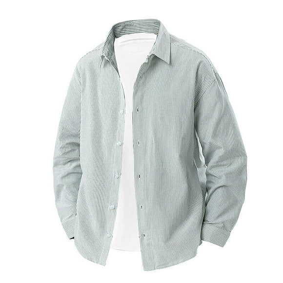 LNWUY Mens Fashion Striped Oxford Shirt Long Sleeve Dress Shirt Business Work Casual Button Down Shirts with Pocket Green XXL