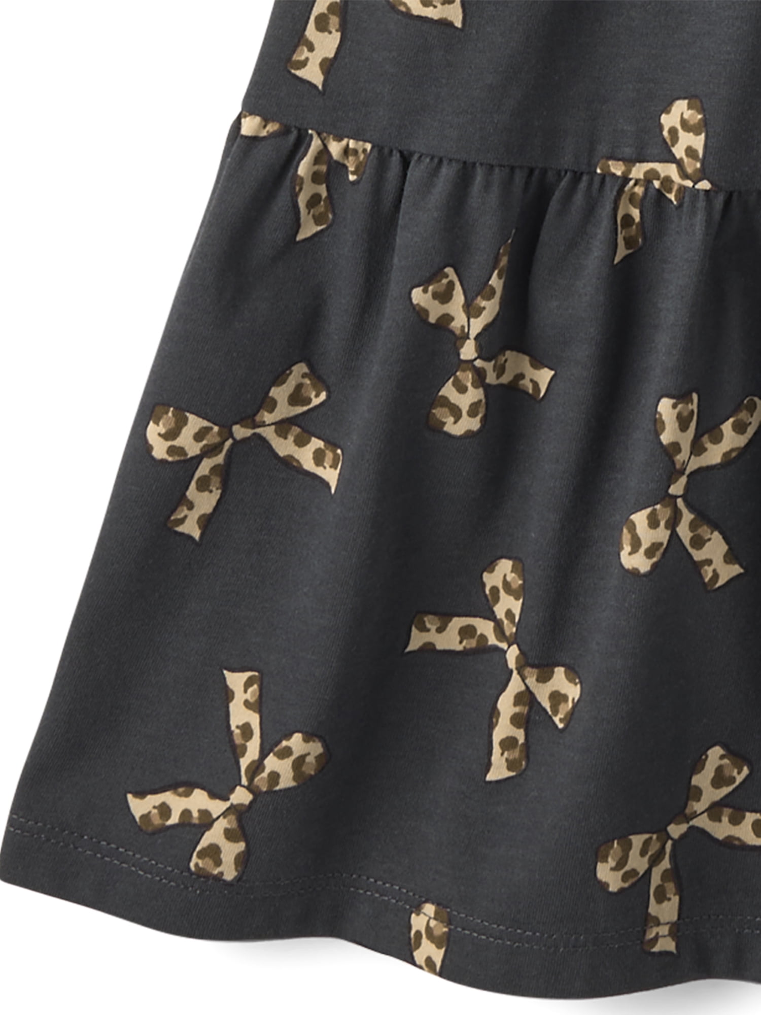 The Children's Place Girls Short Sleeve Leopard Bow Tiered Flutter Dress, Sizes XS-XXL