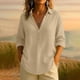 thumbnail image 2 of Ropa de trabajo,Blusa de lino con cuello en V para mujer, informal, de manga larga, con botones y cuello de solapa, para usar en casa o en la oficina, sopatenor, 2 of 9