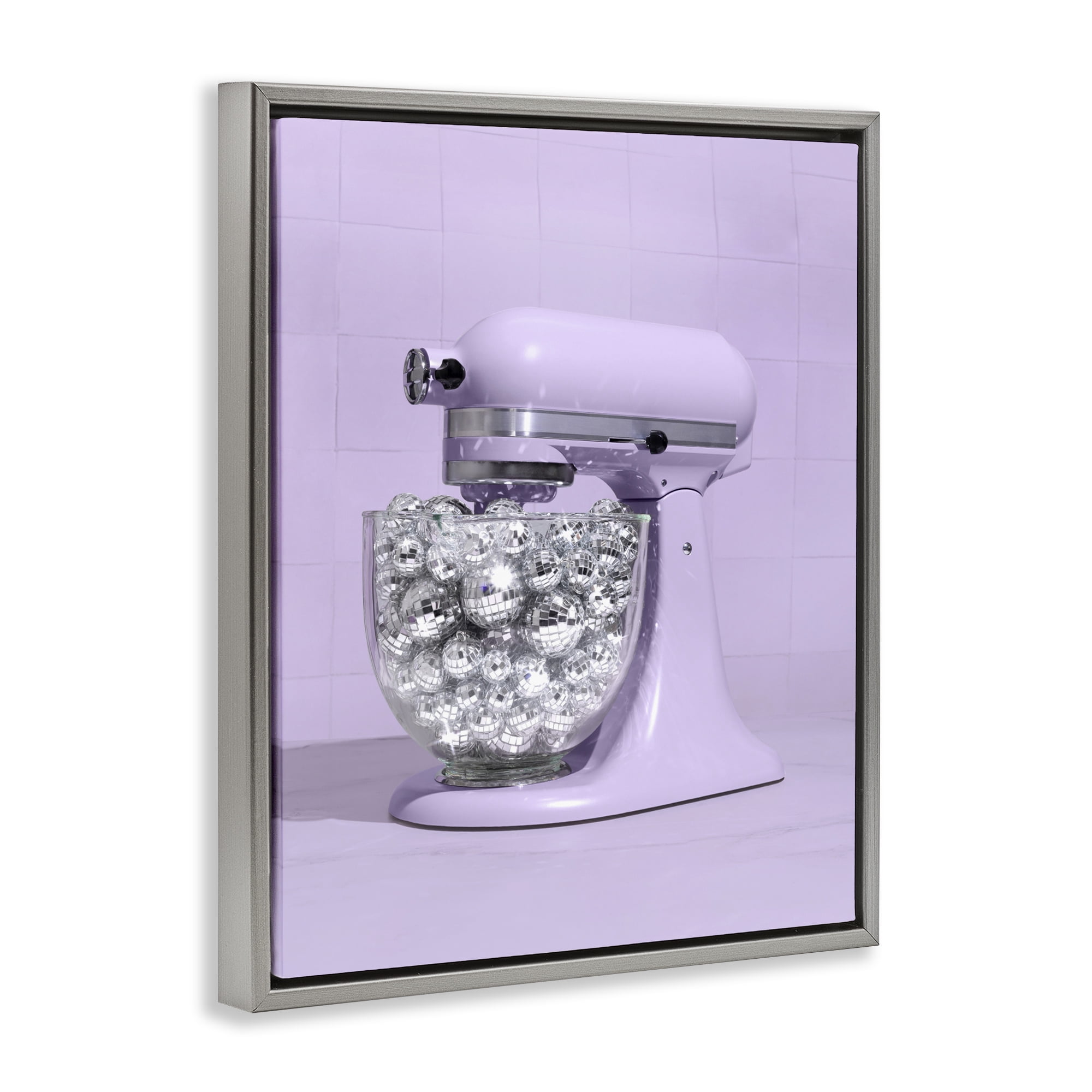 Stupell Industries Disco Kitchen Mixer over Purple Gray Framed Floater Canvas Wall Art, design by LISH Creative