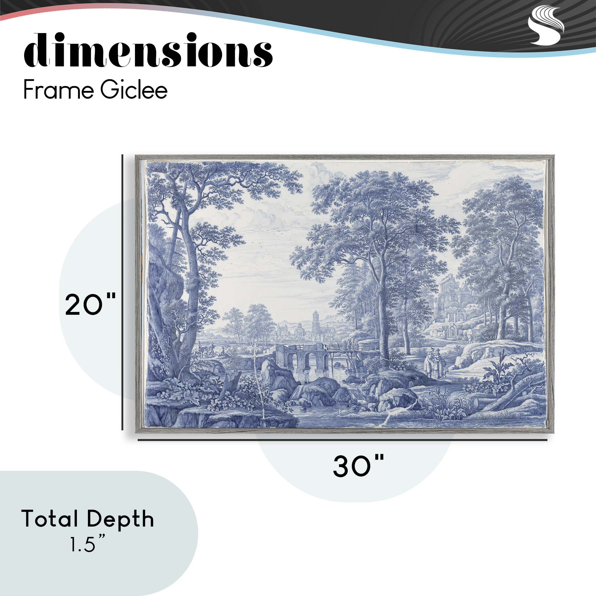 Vintage Blue Tinted Toile Gray Framed Giclee Art, design by Vintage Hustle