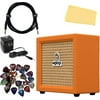 Orange Crush Mini Guitar Combo Amplifier Bundle with Power Supply, Instrument Cable, 24 Picks, and Austin Bazaar Polishing Cloth Orange Bundle w/ Power Supply