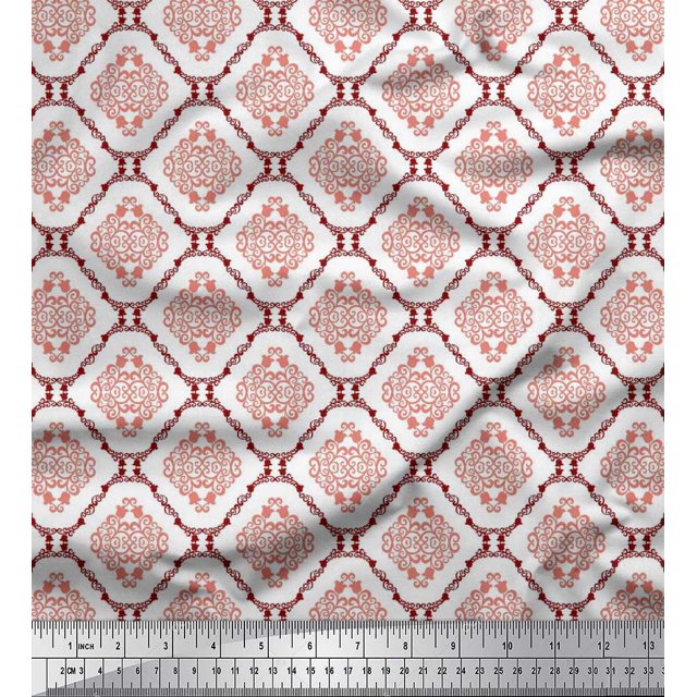 Soimoi Modal Satin Fabric Flamingo & Moroccan Damask Print Sewing Fabric Yard 42 Inch Wide