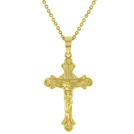 Gold Plated Crucifix Jesus Religious Cross Pendant Necklace for Men ...