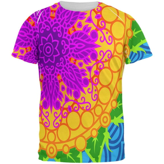 Blossoming Flower Mandala of Spring All Over Mens T Shirt
