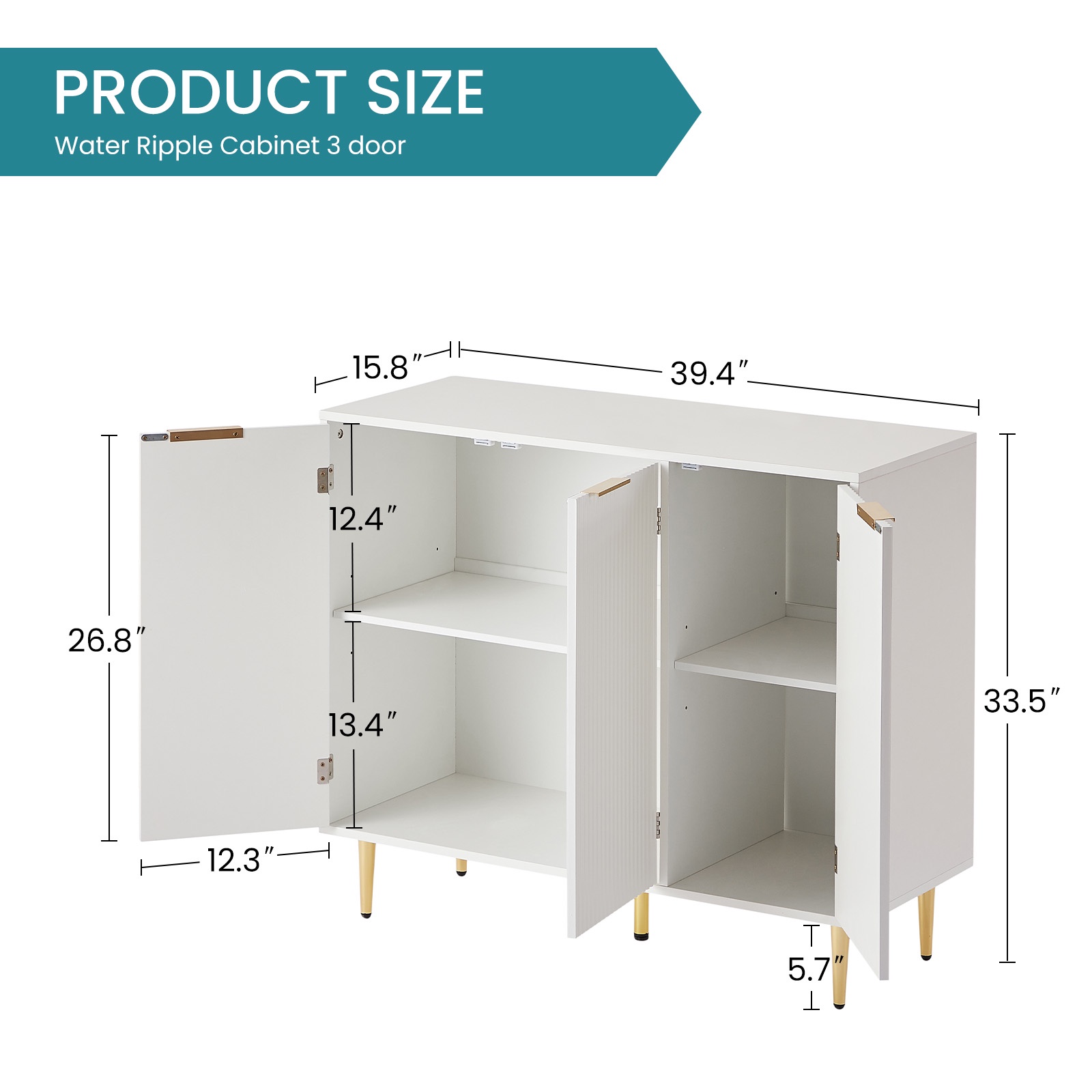 PORKISS Storage Cabinet, Wooden Sideboard Cabinet with 3 Doors, Modern Buffet Cabinet with 6 Compartments, Freestanding Small Storage Cabinet for Living Room, Dining Room, Bedrooom, and Hall, White
