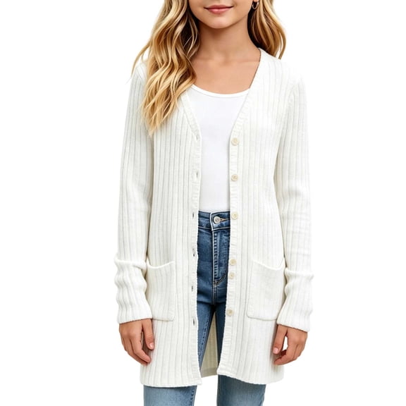 HAiming Girls Long Cardigan Long Sleeve Button down Comfy Casual Sweaters with Pockets Fall Winter Going out Coats