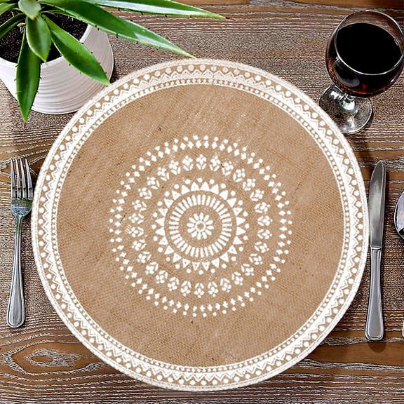 Nkmbld Kitchen Placemats Round Woven Placemats Heat Resistant Washable Table Mats for Kitchen Dining Party Natural Table Decor, Easy to Clean