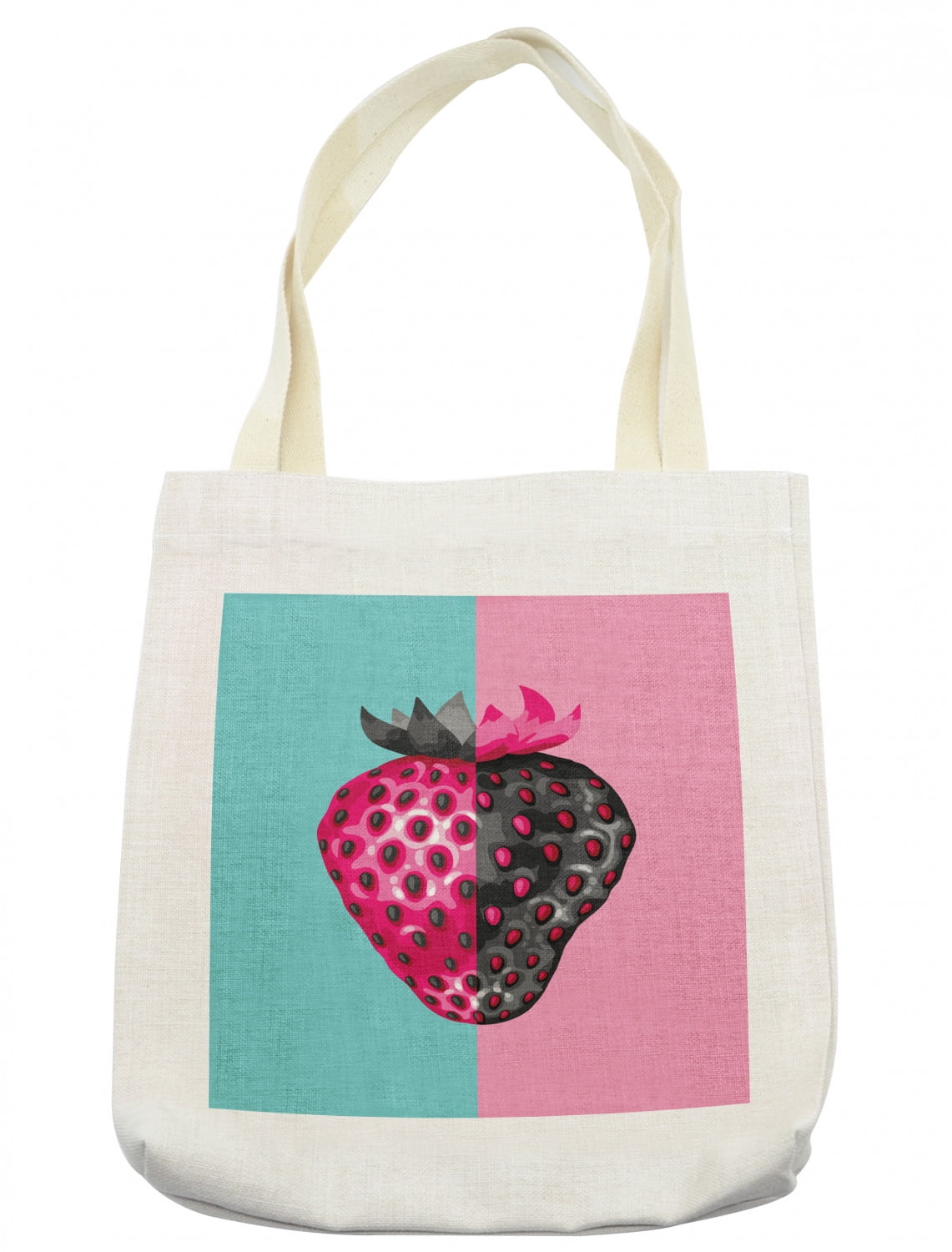 Fruit Tote Bag, Abstract Strawberry Design Pop Art Style Seasonal Ripe