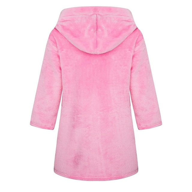 Esaierr Kids Girls Robe Bathrobe Solid Color Hooded Bathrobe Winter with Pocket Bathrobe for Toddler 2-13Y