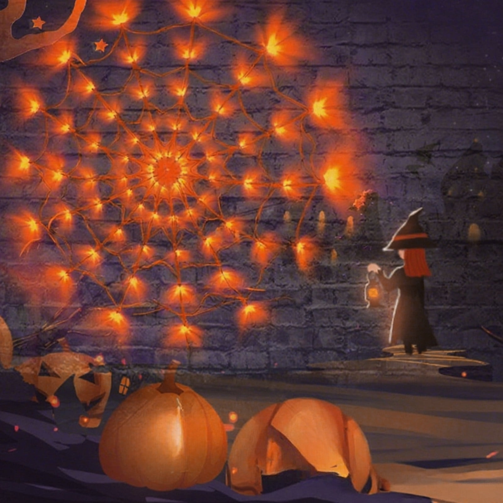 Toile D'araignée Lumineuse Pour Halloween - 455 LED - Décoration D'extérieur Avec Grande Araignée De 150 Cm Et Toile D'araignée Extensible De 100 G - 5 M - 8 Modes Et Minuterie (orange