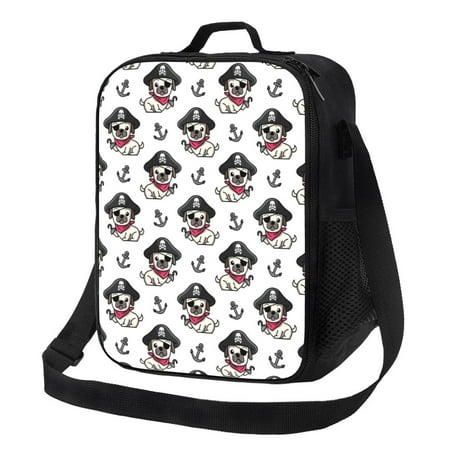 Zufioo DOG IS WEARING PIRATE COSTUME Insulated Lunch Bag 600D Polyester Oxford Fabric  Leakproof & Reusable Lunch Tote  Adjustable Shoulder Strap Food Freshness Keeper with Utensils