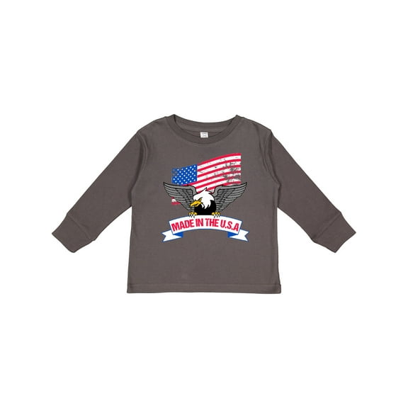 Inktastic American Flag Made in the USA with Bald Eagle Boys or Girls Long Sleeve Toddler T-Shirt