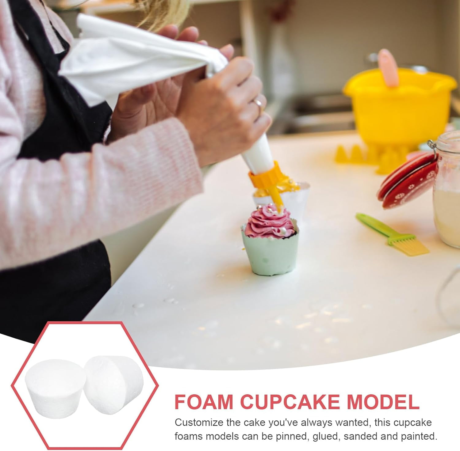 ABCISI 20pcs Foam Cupcake Paintable Faux Cake Model Foam Dummy Cake Model for Birthday Wedding Christmas Party Decoratin White 6.5cm