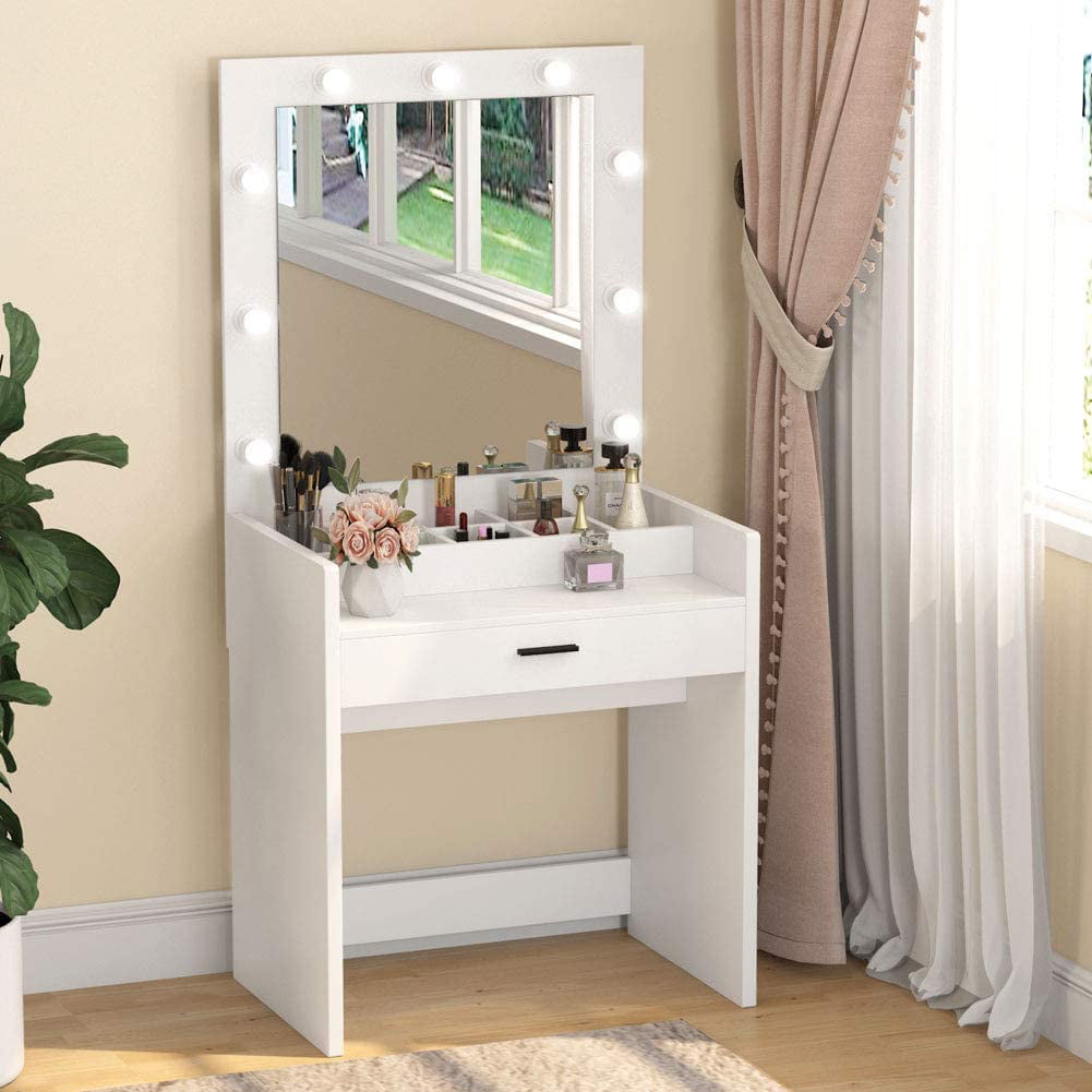 Tribesigns White Vanity Desk with Lights and Mirror,Modern Dresser