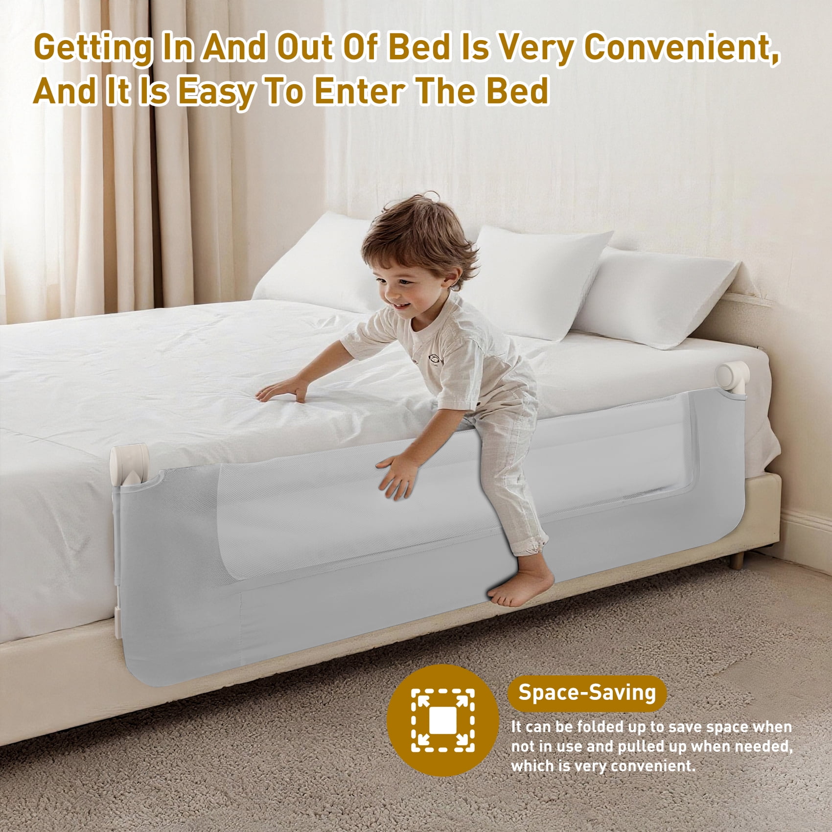 69in Baby Safety Rails Height Adjustable Bed Guardrail for Toddlers Single Piece