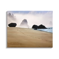 Stupell Industries Beach Sand Footprints Foggy Cliffs Coastal Photography Gallery Wrapped Canvas Print Wall Art