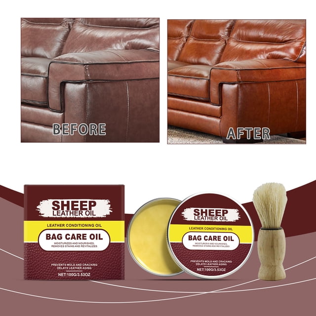Bálsamo para el cuidado de la madera de cuero | El aceite natural de oveja nure, restaura y protege muebles, bolsas, zapatos y chaquetas | Anti-grietas, eliminación de manchas • Crema de 100 ml +