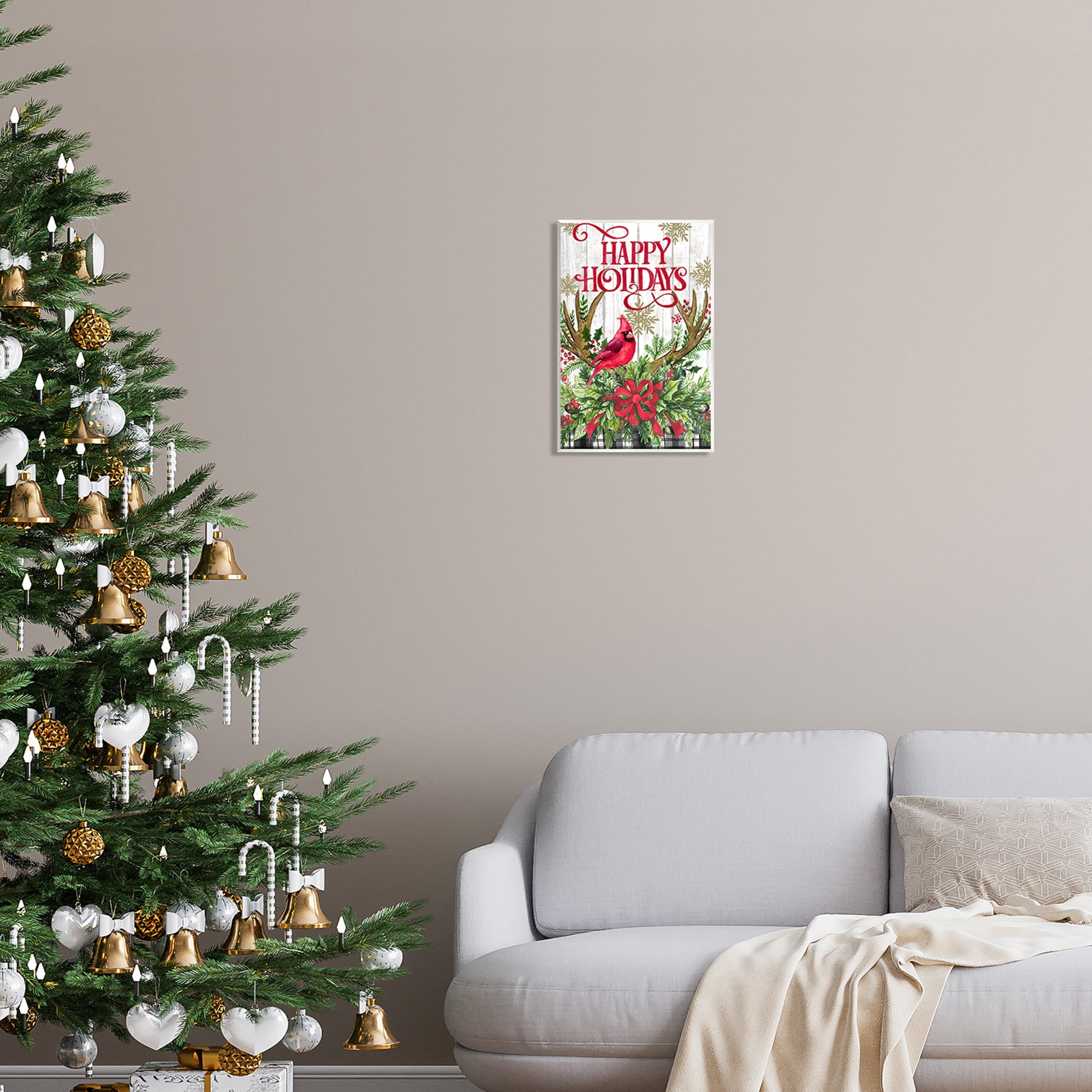 Stupell Industries Happy Holidays Cardinal Holiday Painting Unframed Art Print Wall Art, 10 x 15