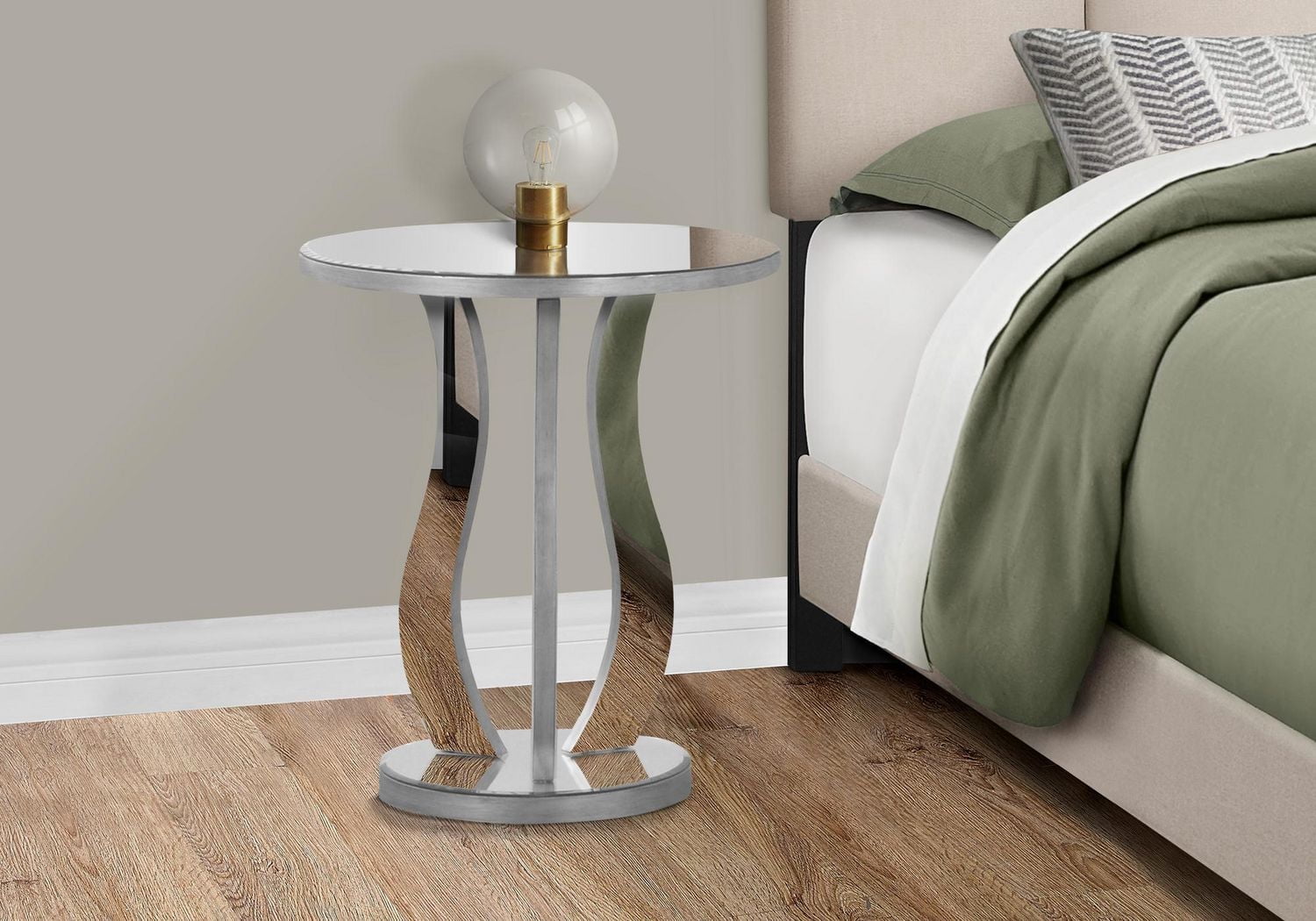 Monarch Specialties Accent Table, Side, End, Nightstand, Lamp, Living Room, Bedroom, Clear Mirror, Grey, Transitional